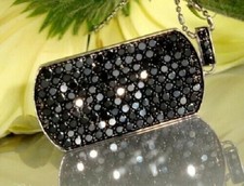 1.50Ct Round Cut Lab Created Black Diamond Dog Tag Pendant 14K White Gold Plated