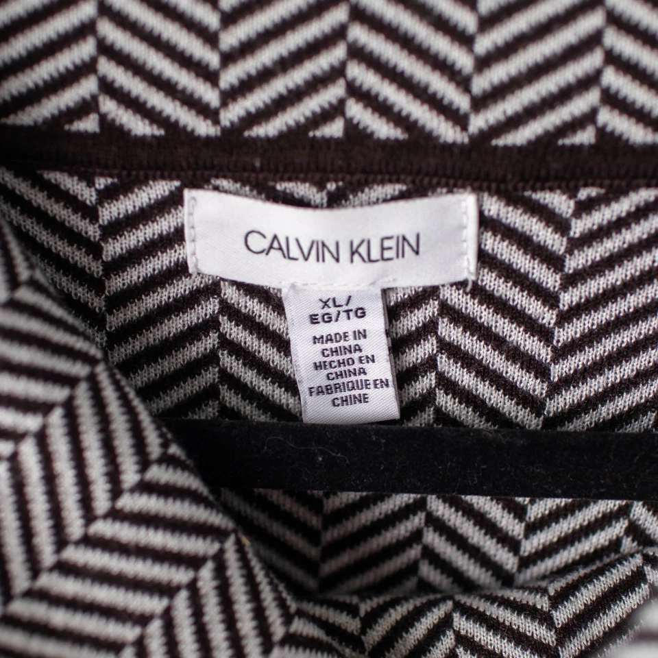 Suéter túnica Chevron cuello capucha XL negro blanco manga larga Calvin Klein para mujer Foto 4 de 4