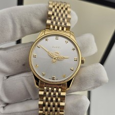 GUCCI WOMENS WATCH G-TIMELESS 36MM STEEL GOLD STRAP & SILVER DIAL YA1264155