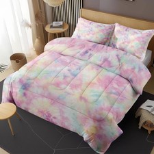 Tie Dye Twin Comforter Set, Unicorn Galaxy Colorful Bedding Set 2 Piece, All ...