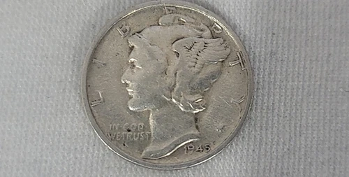 1945 S Mercury Dime in AU Condition