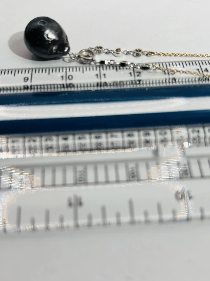 pearl necklace fine jewelry black pinctada 14-12mm 14k gold 0.5ct diamonds - Image 3 of 3