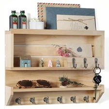 Key and Holder for Wall, Key Holder Wall Mount, Organizer with 9 Hooks, Natur...