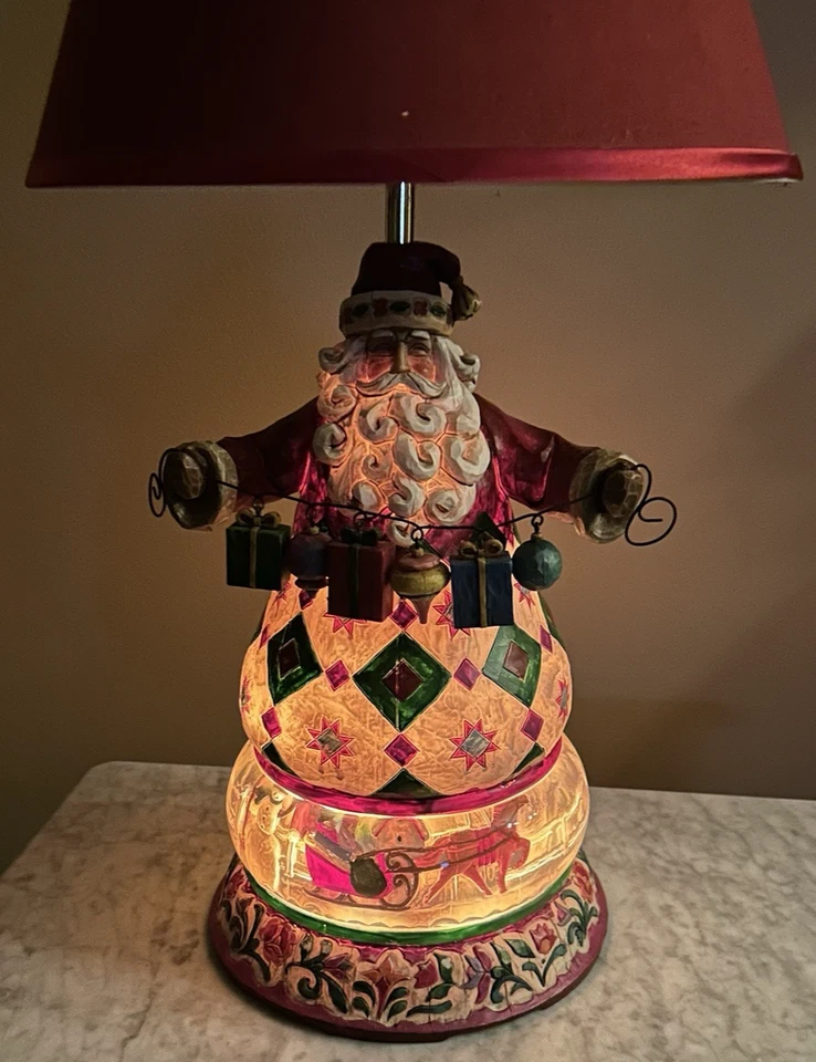 JIM SHORE Heartwood Creek 26" SANTA CLAUS TABLE LAMP ORIGINAL SHADE & FINIAL - Image 3 of 4