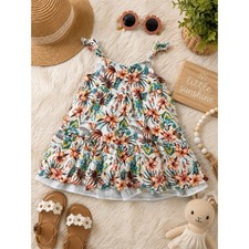Tommy Bahama Girls 5T Tropical Floral Tiered Sun Dress White Multi
