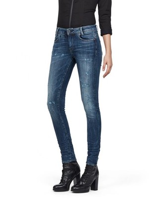 G-STAR RAW D-STAQ 5-Pocket Mid Rise Skinny Fit Jeans, Medium Aged Restored, 24W