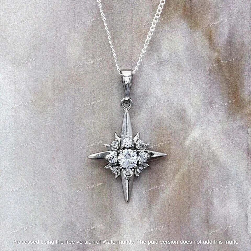 Colgante cruz para mujer con acabado de oro blanco de 14 k de diamantes de corte redondo de 2,10 quilates Foto 4 de 4