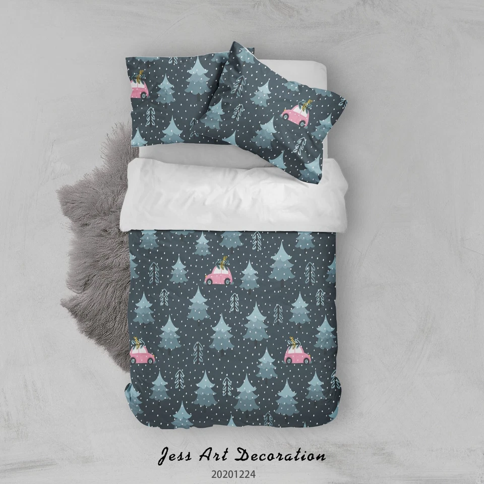 3D Christmas Car Pine Pattern Snow Quilt Cover Set Bedding Sets Pillowcases 64 — 第 3/4 张图片