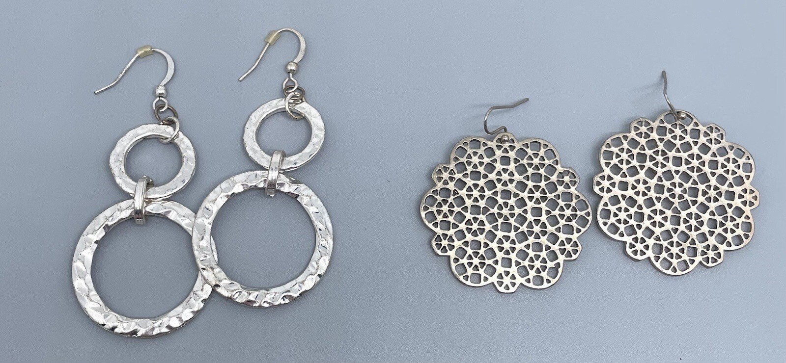 Two Silver Tone Circle Dangle Drop Earring Lot - image 5