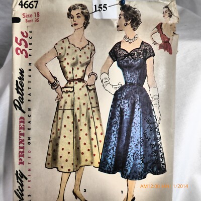 RARE OOP VTG 50s SIMPLICITY 4667 GATHERED BODICE DRESS PATTERN SZ 18 B 36 | eBay RARE OOP VTG 50s SIMPLICITY 4667 GATHERED BODICE DRESS PATTERN SZ 18 B 36 | eBay