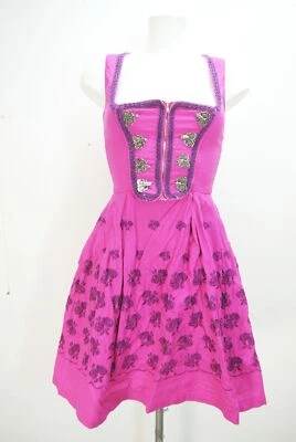 Kurz Dirndl Vintage Steindl München rosa Schnürung Borte Blumen Stickerei Gr.30 - Bild 1 von 4