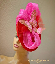 Kentucky Derby Fascinator Hot Pink Red Fuchsia Silk Royal Ascot Butterfly Hat