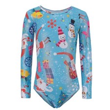 Girls Long Sleeve Christmas Printed Athletic Dance Gymnastics Leotard Outfit ...