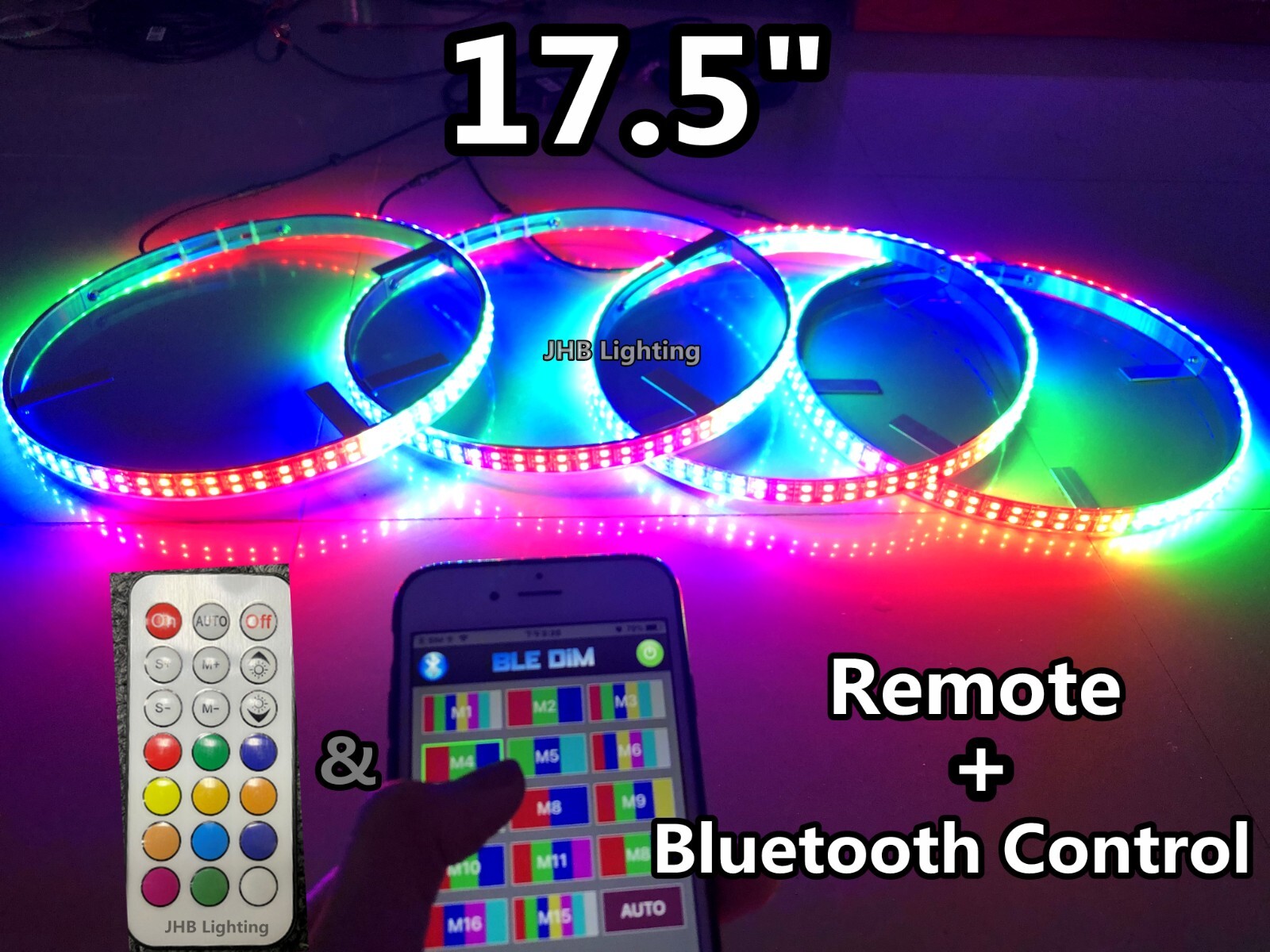JHB 4x 17.5"Multicolor DOUBLE ROW CHASING Flow LED Trucks Wheel Rings Rim Lights