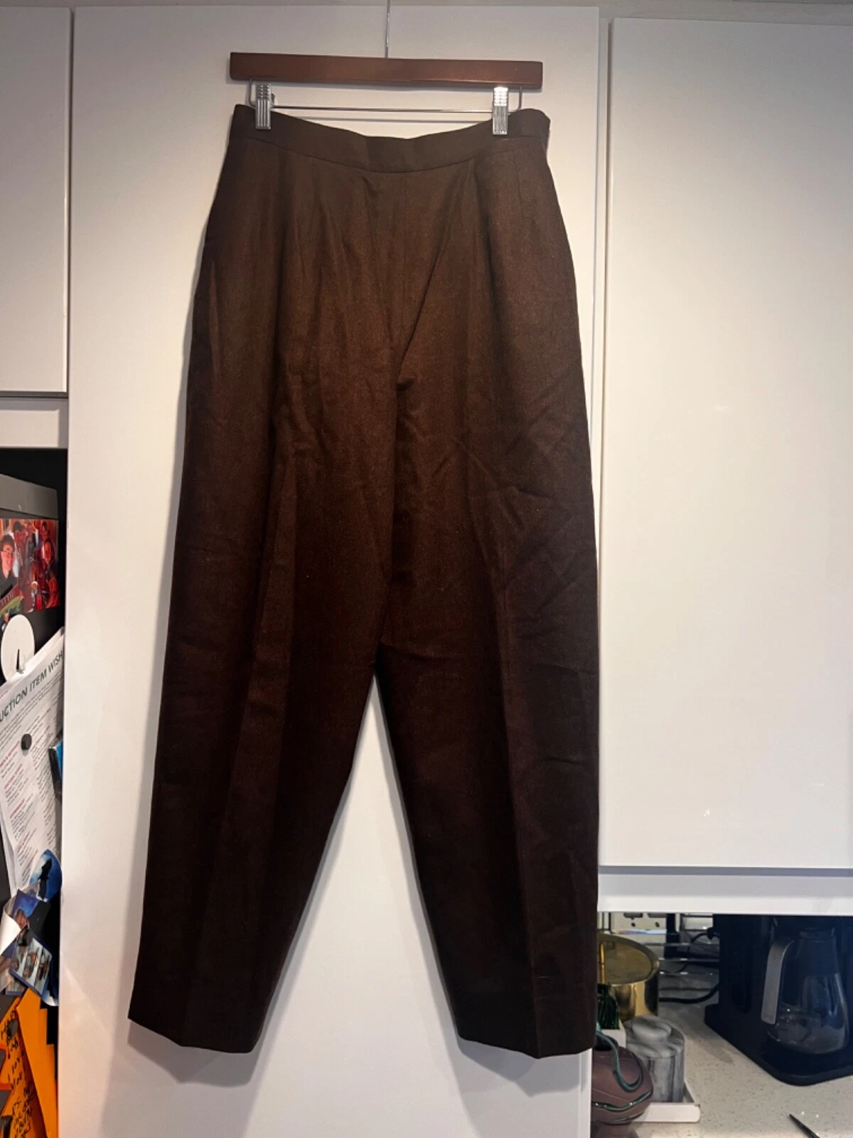 Pantaloni alti vintage Burberrys donna TG:10 lana plissettata marrone conici