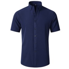 Men's Dress Shirts Formal Business Short Sleeves Slim Fit Elastic Casual Shirts