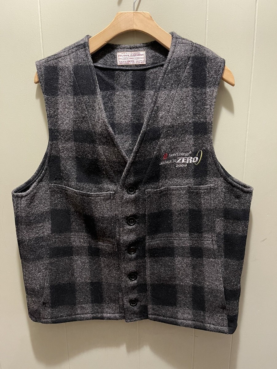 Filson Men's Wool Vest Black Grey Plaid Mackinaw Seattle USA