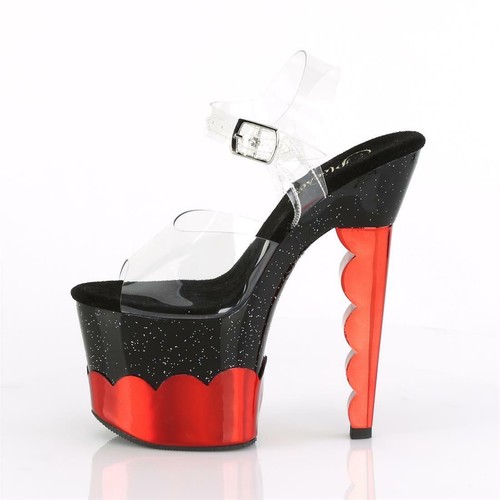 Pleaser Exotic Dancing Black Red Hologram Sexy Platforms Shoes Heels Scallop-708 - Picture 3 of 5