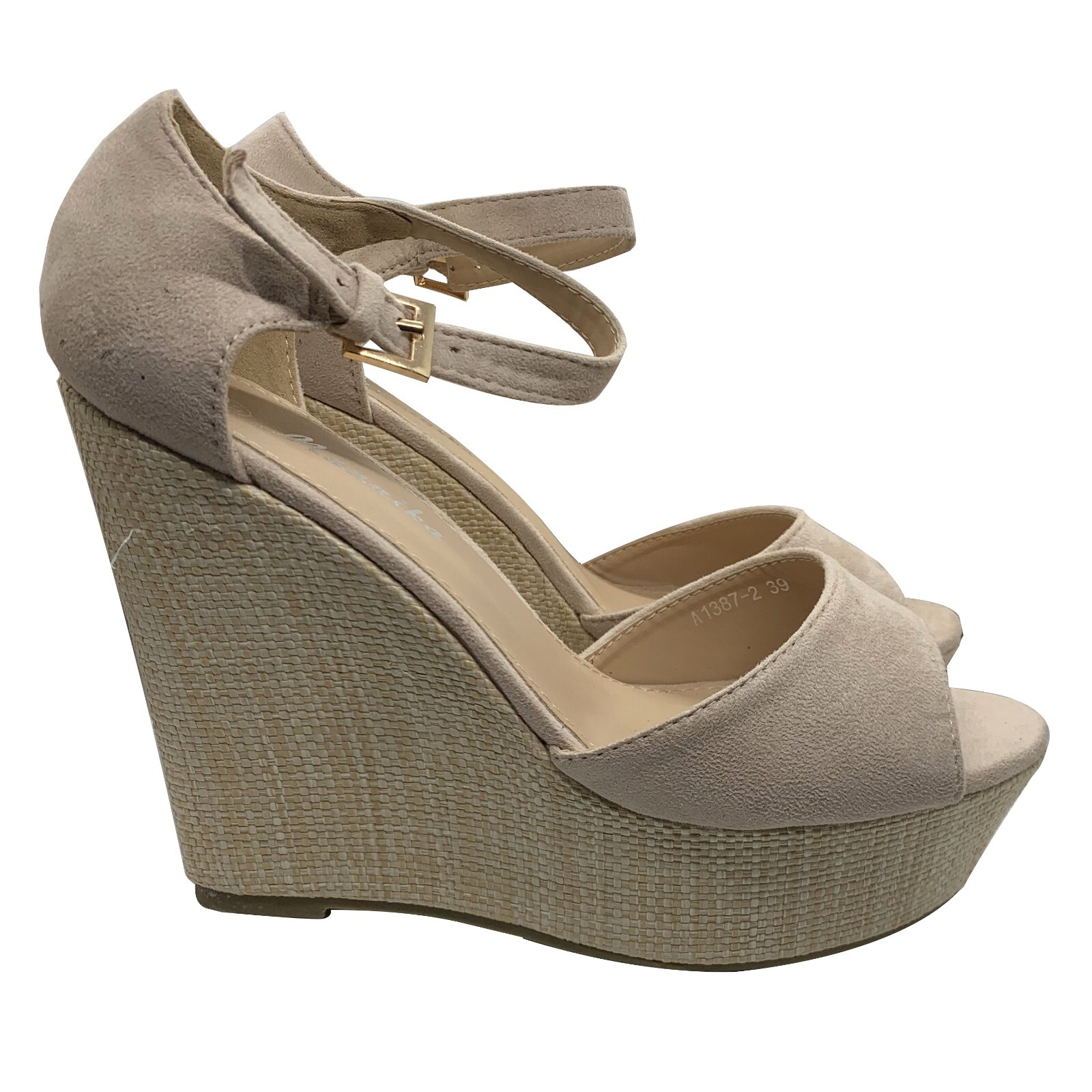 Sandali Zeppa Donna Con Borchie E Spago – Tacco 10 Cm, Colori Nero/rosso/cipria - Foto 3