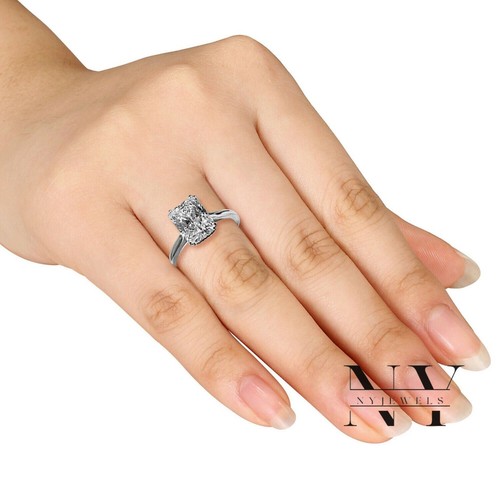 Solitaire Moissanite Engagement Ring Solid 14K White Gold 2.50 Carat Radiant Cut - Picture 2 of 11