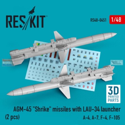 1/48 ResKit #480451 AGM-45 Shrike Missiles (2) With LAU-34 Launcher