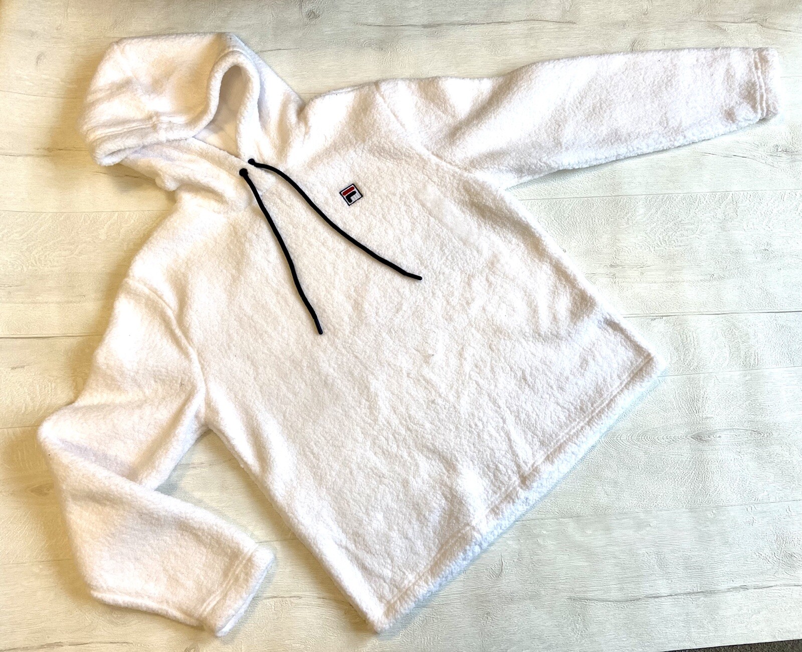 Felpa con cappuccio da donna FILA 100 bianca in pile taglia S manica lunga nuova con etichette