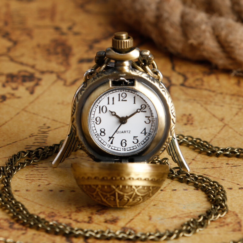 Bronze Round Ball Men Women Quartz Analog Pocket Watch Necklace Chain Gift