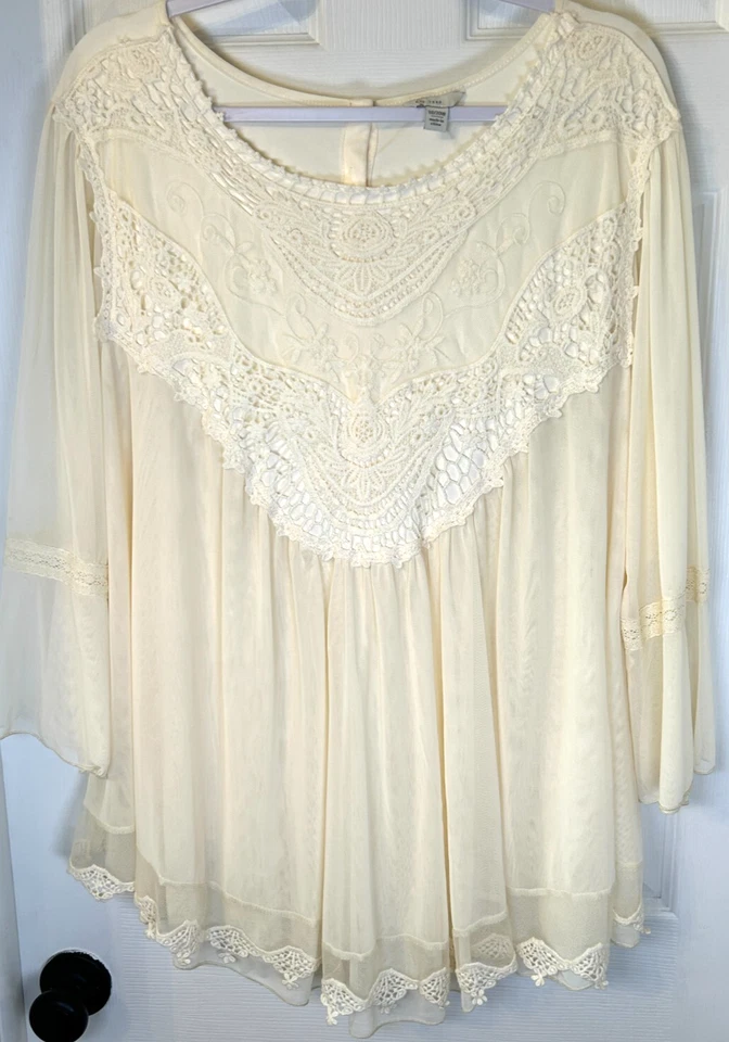 Cato Blouse Sz 18/20 Cream Crochet Lace Romantic Whimsical Layered Tunic NEW!
