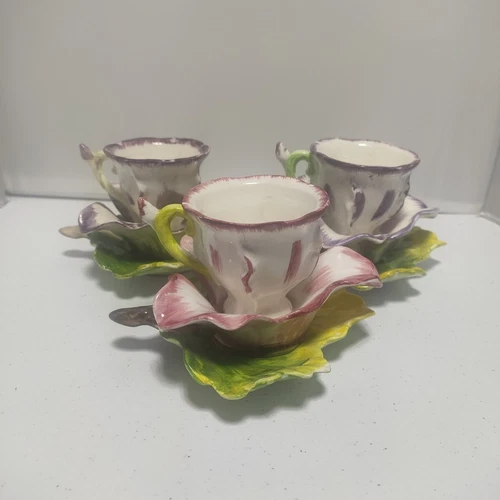 Lot Of 3 VTG CM Inc. Chadwick Porcelain Flower Tea Cup Petal Leaf Saucer Japan