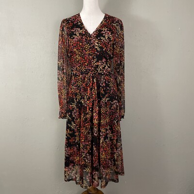 KATE and LILY Mesh Dress Size 10 Faux Wrap Floral Long Sleeve Tie Waist  Lined | eBay