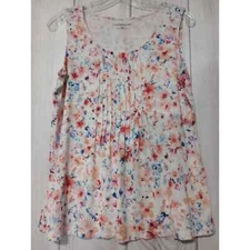 Croft & Barrow PM Floral Tank Top Sleeveless Pintuck Blouse Petite Med