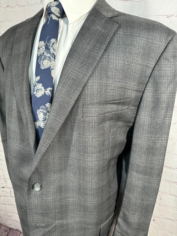 JOSEPH & FEISS Mens Gray Check BIG & TALL Wool Sport Coat Blazer Jacket SIZE 48R - Image 2 of 4