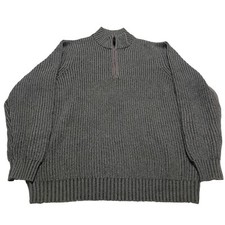 G H Bass  Co Men  s Gray XL Mock Neck Charcoal Ribbed Knit Sweater 1/4 Zip