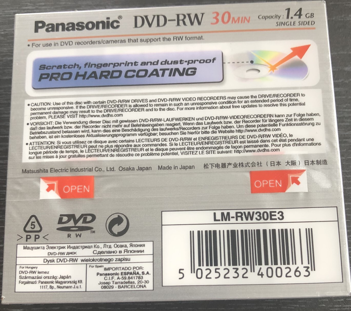 3 Panasonic DVDRW Camcorder Rewritable 8 cm Discs 1.4 gb 30min JEWEL