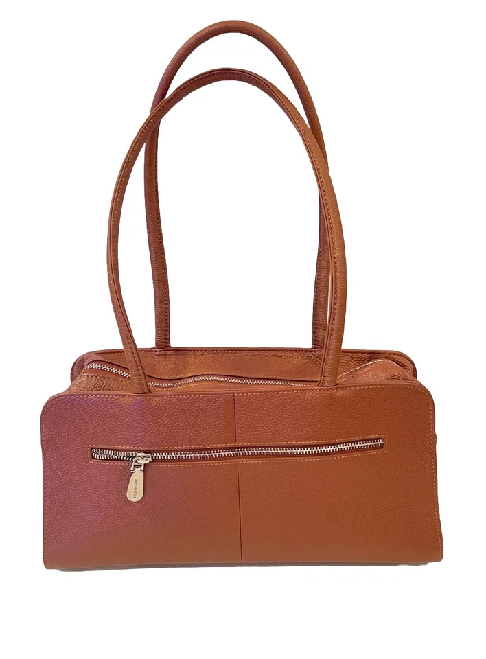 Bostanten 单肩包 钱包 棕色皮革 双手柄 拉链口袋 挎包 全新 — 第 3/4 张图片