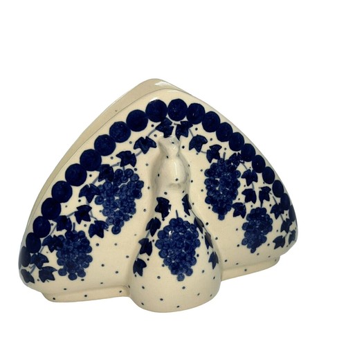 Ceramic Peacock Napkin Holder Blue White Wiza Poland RARE Handmade Painted - Picture 7 of 9