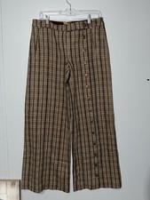 Y2k Grunge womens wool plaid baggy wide leg flare trousers size 8 B91
