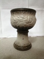 W. GERMANY VINTAGE ,VASE FORME VASQUE DE JARDIN, DÉCOR FLORAL, BLANC ET BRUN