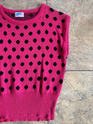 Rare Wrangler Made USA Womens Medium Sweater Pink Black Polka Dots 80s Retro - Picture 2 of 10