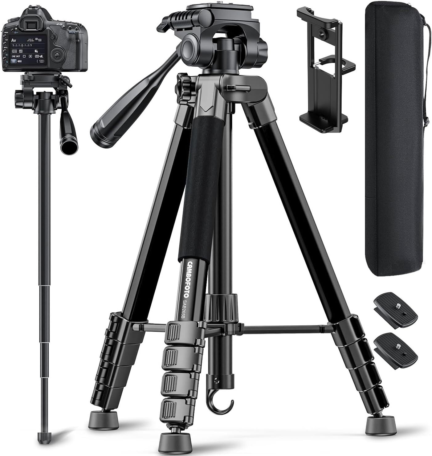 73-Inch Professional Camera Tripod and Monopod with Phone Holder Travel Bag Adjustable Tripod Stand for DSLR Cameras and Smartphones