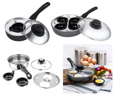 HOMION 1 , 2 , 4 EGG POACHER POACHED PAN NON STICK EGG COOKING PAN CUP WITH HANDLE