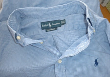 Ralph Lauren Men's dress shirt 16 1/2 32 33 Blue tiny gingham check Custom Fit