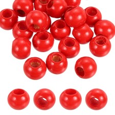 25pcs 20mm Red Natural Wood Beads with 10mm Hole Round Wooden Loose Spacer Ball