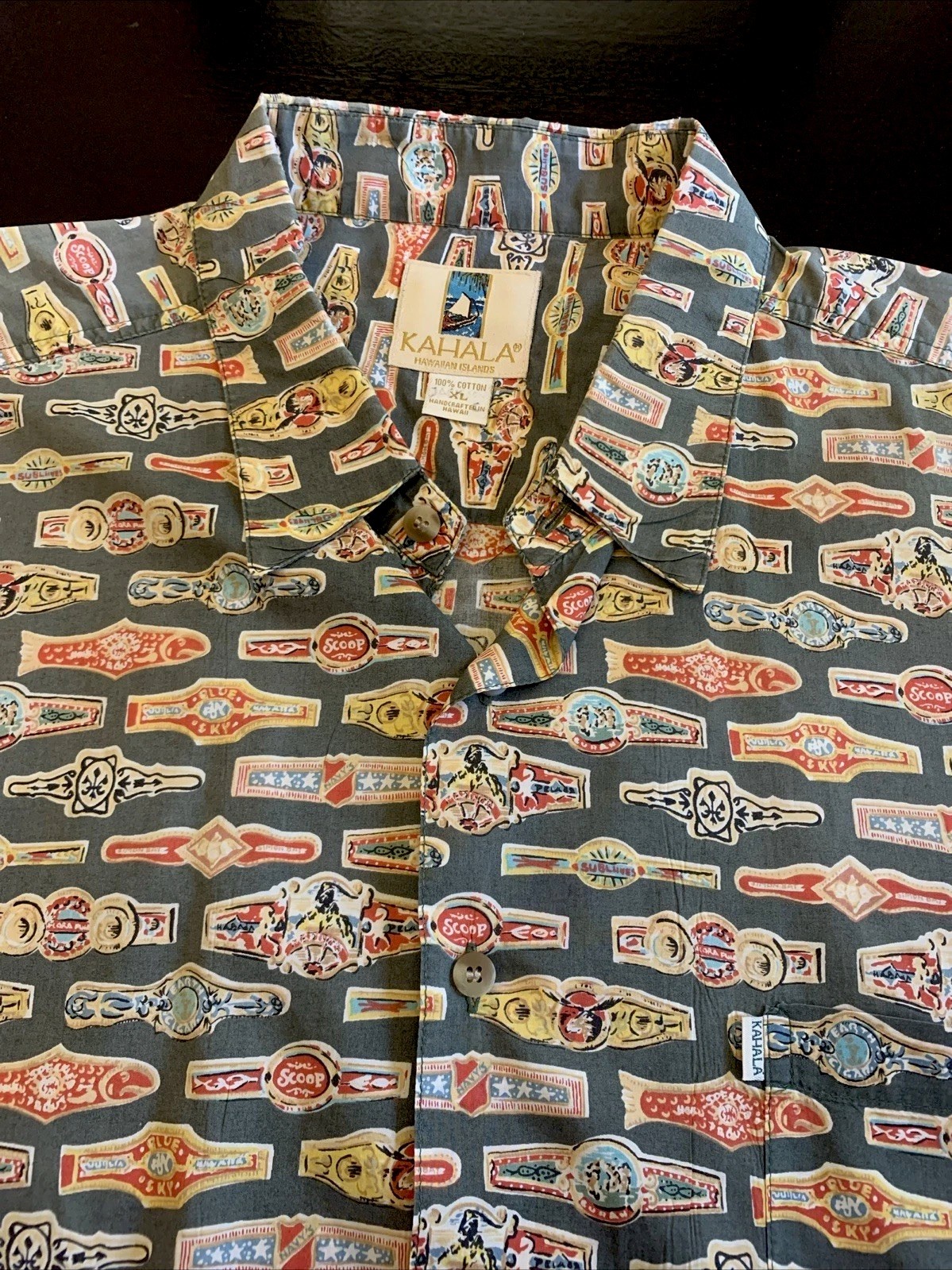 Vintage KAHALA Shirt Mens XL Cigars Button Up Hawaiian Made in USA *READ BELOW*