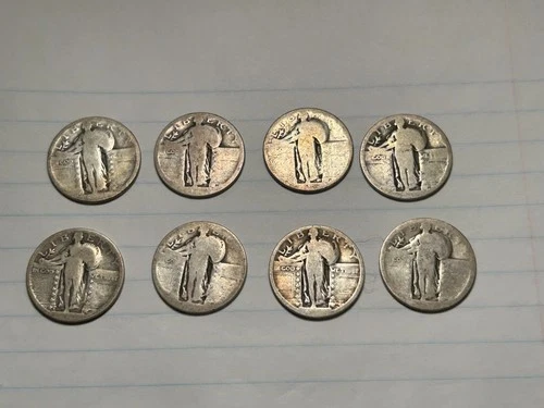 Standing Liberty Quarters No-Date Lot Of 8