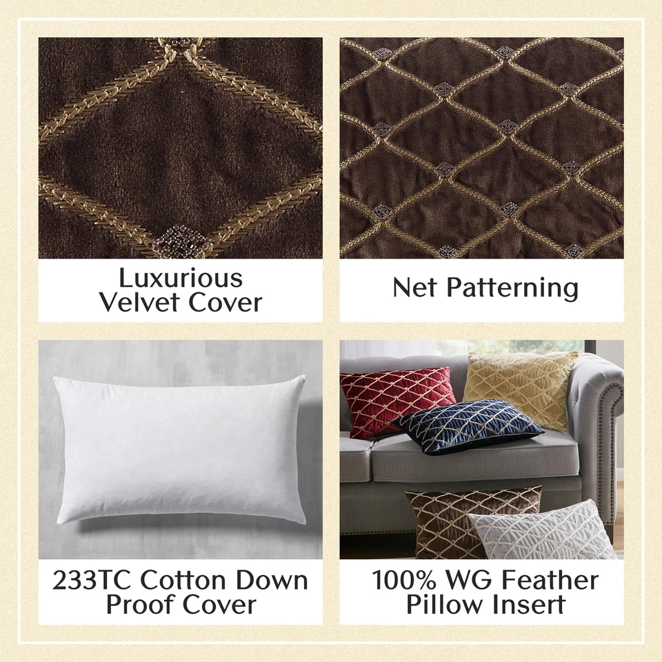 Almohada Decorativa, Lujosa Funda Extraíble de Terciopelo Embellecida a Mano, 100% Blanco Go... Foto 4 de 4