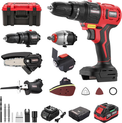 TEENO Brushless Power Tool Combo Kit, 6-In-1 Cordless Interchangeable Multi-Tool
