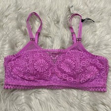 Aerie 32B Bra Pink Real Power Wireless Back Closure Floral Lace NEW