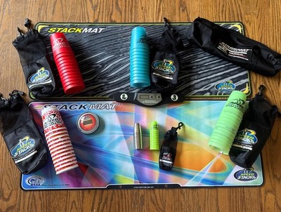 Speed Stacks Official WSSA Cup Set Glow Flames Red Blue Mini Metal Timer Mat Lot