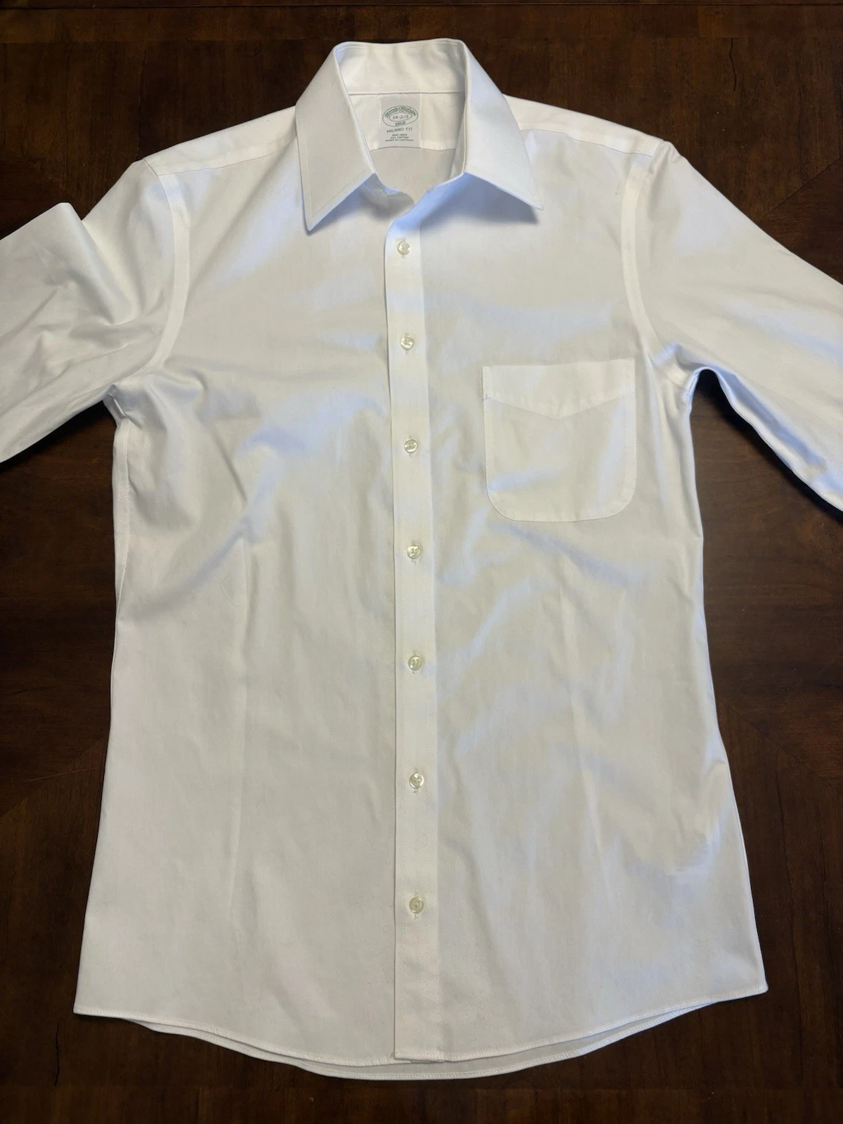 Brooks Brothers Milano Fit White Dress Shirt Non Iron Cotton Button Up Classic